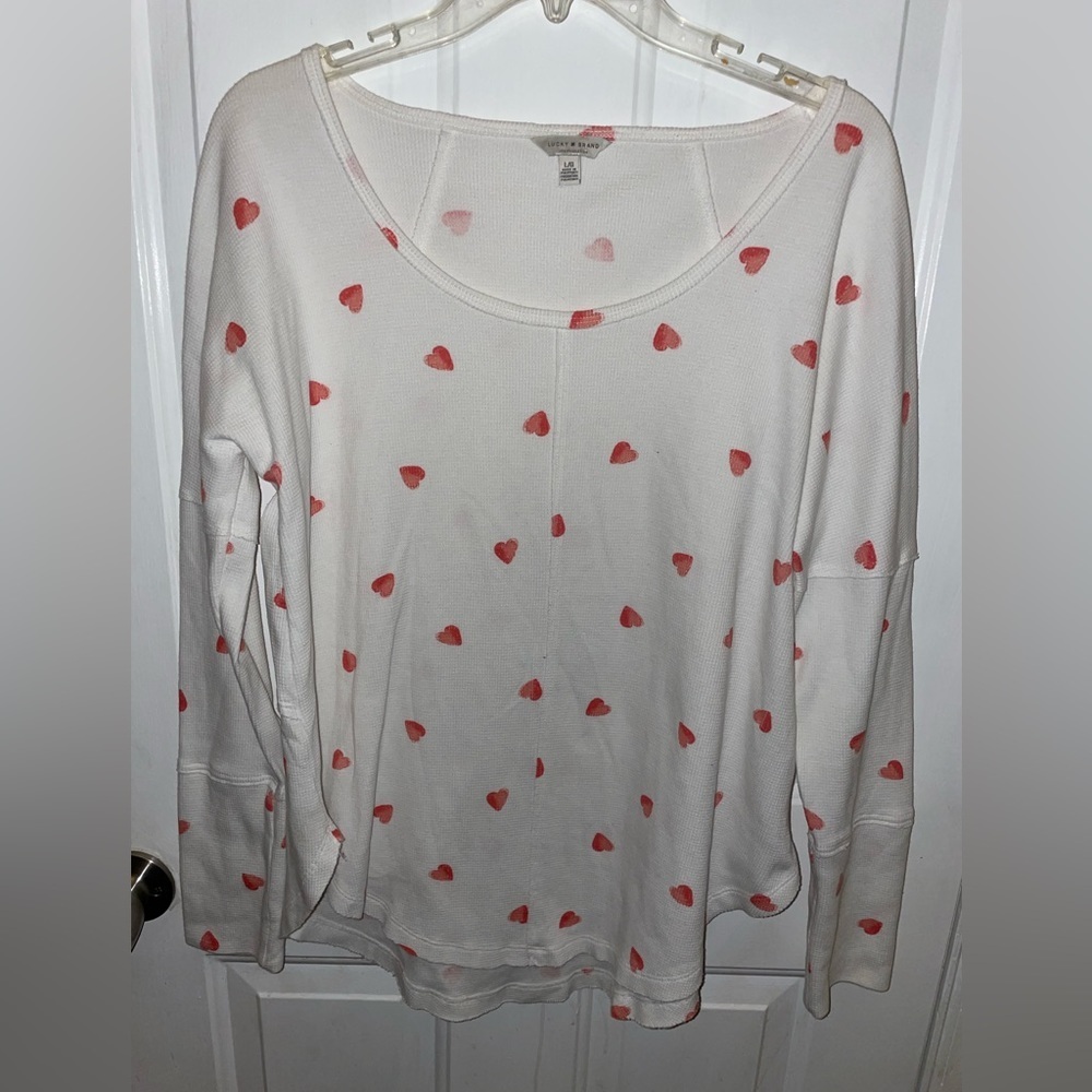 Lucky Brand red hearts long sleeve shirt